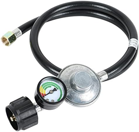 ATKKE 3ft Propane Hose Regulator with Gauge, Universal Gas Grill Regulator and Hose for Weber, Charbroil, Nexgrill, Cuisinart Grill, Patio Heater and Fire Pit, Low Pressure 3/8 Female Flare Nut