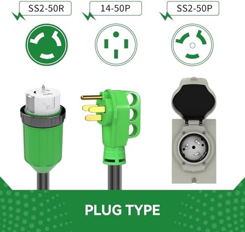 50 Amp Generator Cord 25FT and Power Inlet Box Combo Kit - Pre-Drilled, Waterproof, NEMA 14-50P to SS2-50R, ETL Listed