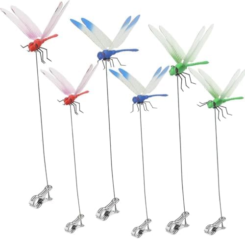 12 Pack Dragonfly Clip,3D Dragonfly Garden Stakes Decor,Fly Deterrent,Dragonfly Humming Bird Stakes,Deer and Horse,Bird and Fly Scare Devices for Indoor Outdoor Garden