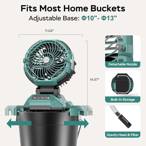 Portable Misting Fan for Outdoors Patios - 30000mAh Rechargeable Battery Powered Camping Fan, 4 Spray Mister with Timer, Fits 10-13" Bucket, 4 Speed, 90° Auto Oscillation for Garden Sports Travel Golf