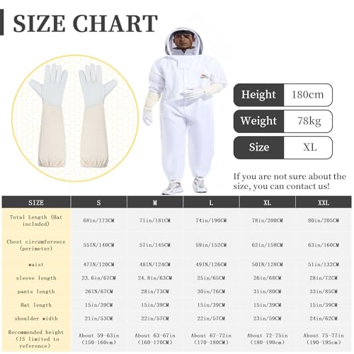 Bee Suit for Men Women Sting Proof, Polycotton Beekeeping Suit Beekeeper Costume&with Glove &Ventilated Hood, Bee Outfit for Backyard and beekeeping supplies (XL)