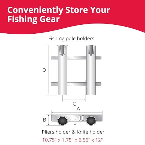 SeaSense 2-Rack Fishing Rod Holder for Your Boat, Pontoon, Garage – Convenient Storage for Fishing Poles, Pliers, Filet Knives & Other Gear – Mounting Hardware Included, Snaps Together Easily