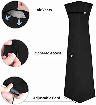 Easy-Going Pyramid Torch Patio Heater Cover with Zipper and Storage Bag, Waterproof Outdoor Heater Cover Dustproof, UV-Resisant, Wind-Resistant (90"H x 23"L x 23"W, Black)