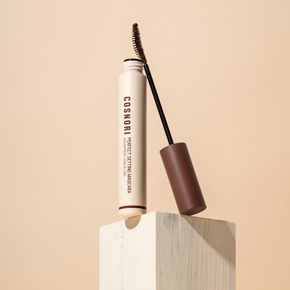COSNORI Perfect Setting Waterproof Mascara Long&Curl 02 Cozy Brown – Long-Lasting Smudge - Brown Mascara - Korea Waterproof, Long lash, Strong fixing, Silk Amino Acids - 0.23fl oz (7ml)