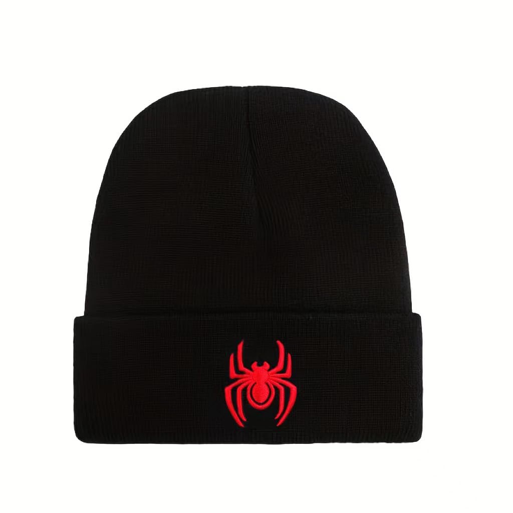 OMLAMP Y2k Beanie Hat for Women Men Knitted Spider Graphic Beanies Hats Caps Warm Casual Skullies Winter Beanie (Black,One Size)