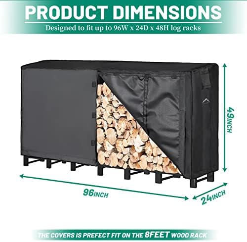 Himal 8ft Waterproof Firewood Cover, Heavy Duty 600D Oxford Outdoor Storage Wood Rack Cover with Buckle (Log Rack not Included)