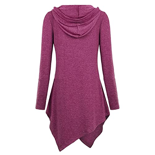 JEsilunmaMY Womens Hoodies Long Sleeve V Neck Irregular Hem Pullover Tops Solid Color Loose Patch Pocket Hooded Sweatshirt (Red3,Small)