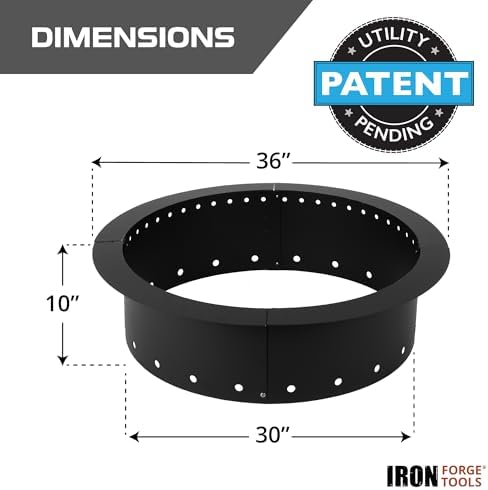 Heavy Duty Metal Permanent Smokeless Fire Pit Ring - 36 inch Outer/30 inch Inner Round Fire Ring Insert Liner for Outdoor - Firepits for Outside (36x30x10) Utility Patent Pending