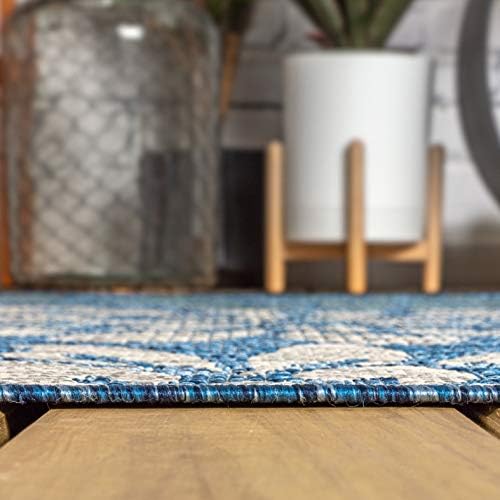 JONATHAN Y SMB110C-5 Zinnia Modern Floral Textured Weave Indoor Outdoor Area-Rug Bohemian Coastal Easy-Cleaning Bedroom Kitchen Backyard Patio Non Shedding, 5 X 8, Navy/Aqua