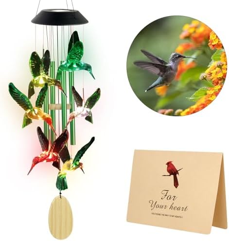 Hummingbird Solar Wind Chimes Outdoor, Father Gift, Birthday Gifts for Mother,Husband,Stepdad,Women,Grandma,Daughter,Aunt,Friend,Wife,Sister. dad and mom Gardening Gifts, Yard Decor