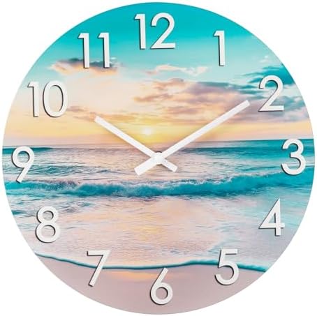 Outdoor Clock Waterproof, Beach Coastal Indoor Outdoor Wall Clocks for Patio Pool Garden Home Decor -12 Inch,Blue