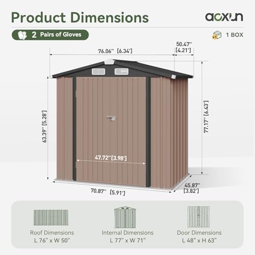 Aoxun 6x3.9 FT Shed with Base Metal Outdoor Storage Shed Garden Shed with Lockable Doors Tool Shed Bike Shed for Backyard, Patio, Poolside (Brown)