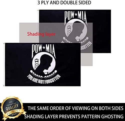 Pow Mia Flag 3x5 Outdoor Double Sided-US Mia Pow Military Flags-Heavy Duty 3 Ply Vivid Colors Double Stitched with Brass Grommets for Outdoor Indoor Truck