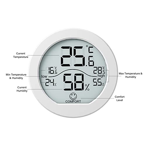 SECRUI Hygrometer Thermometer for Room Temperature Humidity Meter Indoor Thermometer Accuracy Calibration LCD Temperature Sensor with Maximum and Minimum Records, TH1, White, 2 Pack