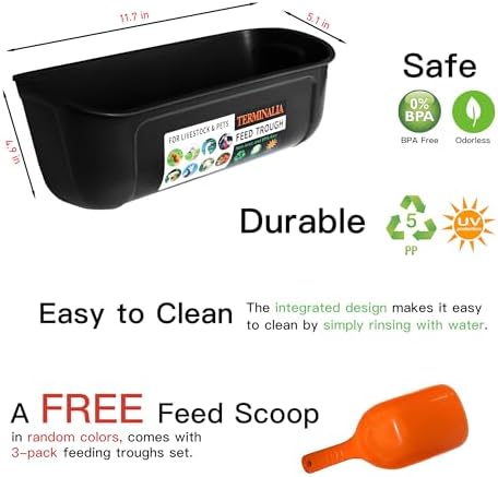 3 Pack Duck Chicken Poultry Hanging Fence Feeder | 8 Quarts in Total | Black|A Free Feed Scoop Included