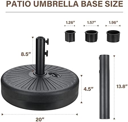 YSSOA 20" 50lbs Capacity Fillable Umbrella Round Base Heavy Duty Market Stand for Outdoor Lawn, Patio, Deck, Poolside, Black