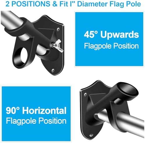 Black Flag Pole Kit for House, 5 FT Thickened Stainless Steel Outside Wall Mount Flagpole for 3x5' Flag, 1" Tangle Free Rotating Flag Pole Rings & 2-Position Bracket Holder for Porch