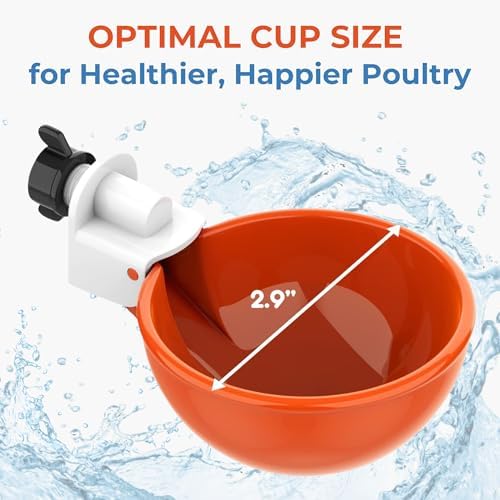(8 Pack) Lil Clucker Large Automatic Chicken Waterer Cups | Chicken Water Feeder Suitable for Chicks, Duck, Goose, Turkey and Bunny | Poultry Water Feeder Kit (Orange)…