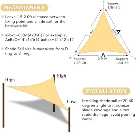 Shade&Beyond Triangle Sun Shade Sail 16'X16'X16' Permeable Canopy Sand for Patio Garden Yard Deck Pergola (We Make Custom Size)