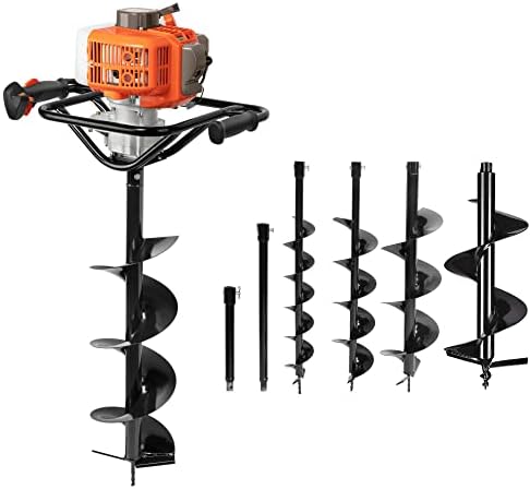 PROYAMA 54cc Post Hole Digger Gas Powered 2 Cycle Earth Auger, 5-Year Warranty Gear Box, 4 Drill Bits 4" 6" 8" 12" + Extension Rod 12" 20"