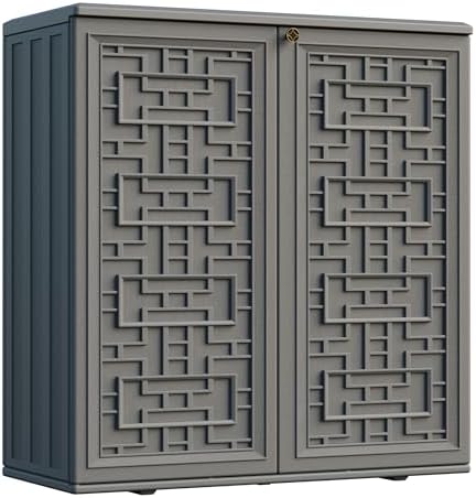 Indoor Outdoor Storage Cabinet Waterproof with Shelf,Plastic Storage Sheds Outdoor Cabinets for Patio/Garden/Backyard, Size 34.3''L*15''W*36.2''H(Gray)