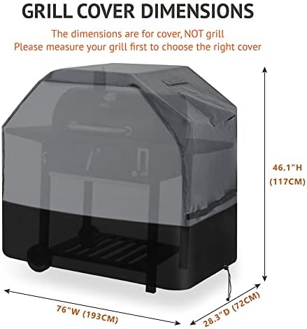 Heavy Duty Grill Cover 76 Inch, 600D Oxford Water Resistant UV & Fade Resistant BBQ Cover for Weber Char-Broil Dyna Glo Nexgrill Charcoal Gas Grill (76”W x 28”D x 46”H, Gray/Black)