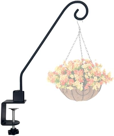 Heavy Duty Deck Hook,Courtyard Decoration,Pole 16.5”Long Metal Deck Railing Hooks for Hanging Bird Feeders,Planters,Suet Baskets,Lanterns,Wind Chimes,Clamp Mounted,Under 18 LBS