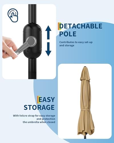 7.5FT Patio Umbrella Outdoor, Market Umbrella, Table Umbrella, 6 Sturdy Ribs UV Protection Waterproof for Garden, Pool, Deck, Backyard (Tan)