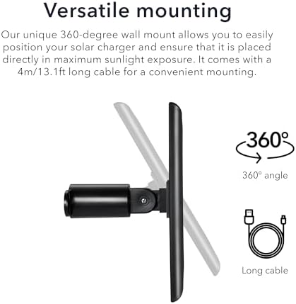 Wasserstein Solar Panel Compatible with Ring Spotlight Cam Plus/Pro/Battery, and Ring Stick Up Cam Battery - Includes Barrel Plug with USB C Adapter - 2W 5V Charging (1 Pack, Black)