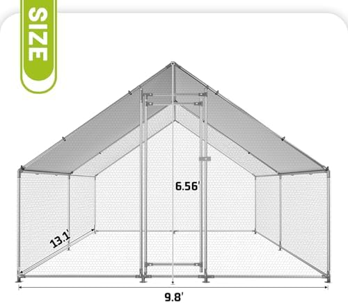Large Metal Chicken Coop Chicken Pen with Water-Resident and Anti-UV Cover Walk-in Poultry Cage Chicken Runs for Yard with Cover Duck Rabbit Dog House Outdoor