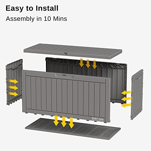 EAST OAK Outdoor Storage Box, 60 Gallon Deck Box Indoor and Outdoor Use, Waterproof Resin Storage Bin for Patio Cushions, Gardening Tools, Lockable, UV Resistant, Grey