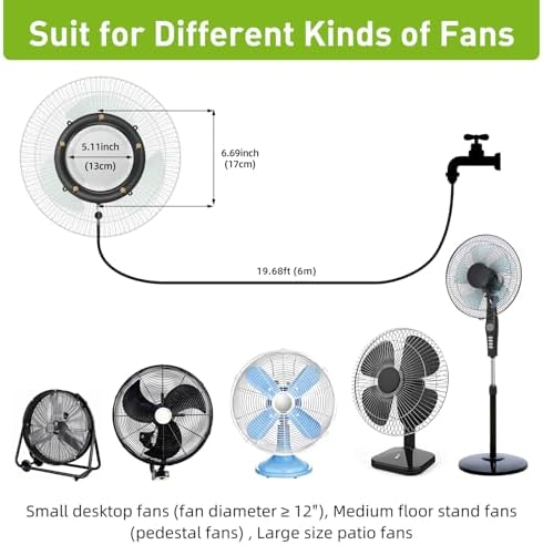 Fan Misters for Outside Patio, Fan Misting Kit with Water Walve, Water Misters for Fans for Cooling Outdoor, 19.6FT Misting Hose + 5 Extra Mist Nozzles