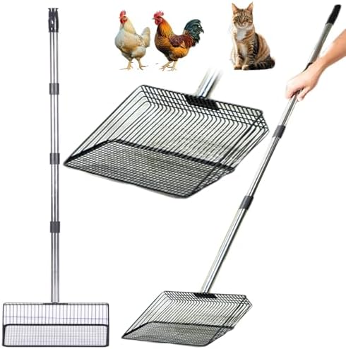 10 in Extra Large Chicken Poop Scooper,4-in-1 Stainless Steel Handle, Adjustablechicken Poop Scooper, Suitable for Chicken Coop Cleaning Cat Litter Other Heavy Duty Poop Scoop(Extra Large)