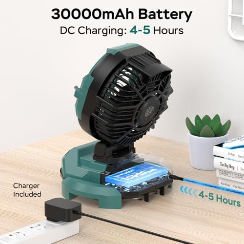 Portable Misting Fan for Outdoors Patios - 30000mAh Rechargeable Battery Powered Camping Fan, 4 Spray Mister with Timer, Fits 10-13" Bucket, 4 Speed, 90° Auto Oscillation for Garden Sports Travel Golf