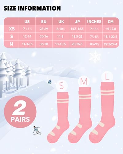 findway Kids Ski Socks, Knee-high Warm Winter Thermal Socks For Boys Girls Toddlers Skiing Snowboarding 2 Pairs