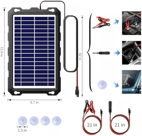 POWOXI Upgraded 7.5W-Solar-Battery-Trickle-Charger-Maintainer-12V Portable Waterproof Solar Panel Trickle Charging Kit for Car, Automotive, Motorcycle, Boat, Marine, RV,Trailer, Snowmobile, etc.