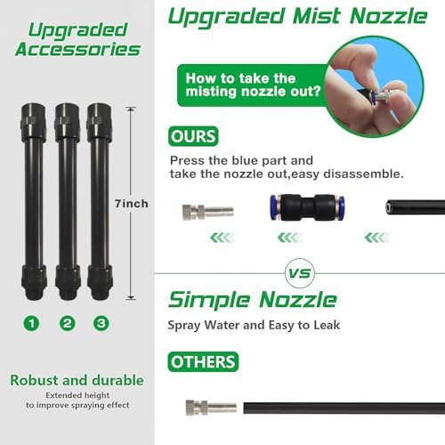 UR Forest Updated Standing Misting Cooling System 26FT Misting Line + 4 Brass Misting Nozzles,4 Height Option, Stand Mister Hose for Outside Outdoor Patio, Pet Cooling, Kids Water Playing
