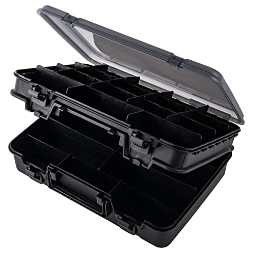 Goture Small Tackle Box,Waterproof Fishing Lure Boxes, 2 sided adjustable Small Plastic Case Small Box Storage Containers Black SMALL 6.69'' X 4.33'' X 1.81''