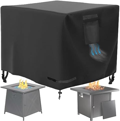 Square Gas Fire Pit Cover 28 x 28 x 25 Inch, Waterproof & 600D Heavy Duty Fire Table Cover, Compatible with Ciays, Xbeauty, Yaheetech, BALI OUTDOORS and more 28x28 Inch Patio Propane Firepits