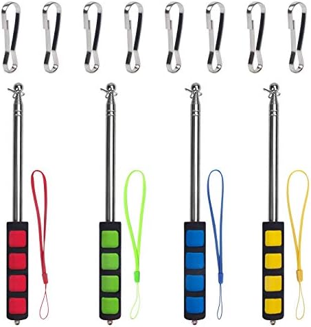 Enjoyist 4-Pack Assorted Color Telescoping Handheld Flagpole, Extendable Stainless Portable Steel Banner Tour Guides & Pointer for Teachers, with Clips (63'' Flagpole)