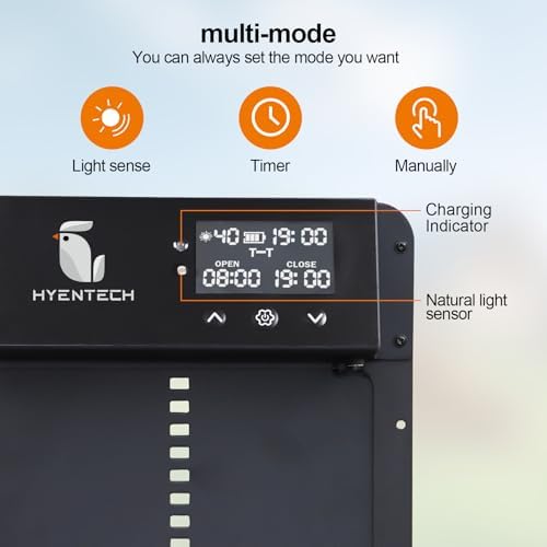 Automatic Chicken Coop Door,Aluminum Chicken Coop Door with Anti-Pinch Feature,Automatic Chicken Door with LCD Display,Multi-Modes for Chicken Door,Solar Chicken Coop with Timer & Light Sensor