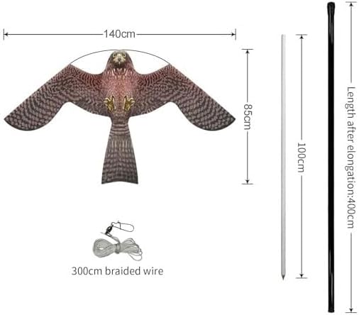 Bird Hawk Flying Kite with Pole Crop Protector Bird Scare Flying Kite with 4m Pole Has The Effect of Scaring Birds