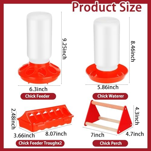 TINSKY 5 Pack Chick Feeder and Waterer Set Plastic Baby Chicken Brooder Starter Kit with Chick Perch for Small Poultry Ducks Quail