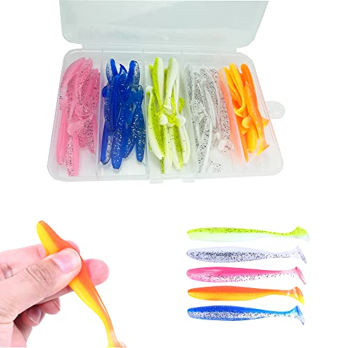 LURESMEOW Paddle Tail Swimbaits,Soft Plastic Fishing Lures Swim Baits for Bass Fishing,30/50/100pcs with Box,Soft Plastic Swimbaits for Bass Trout Crappie Lures Kit for Saltwater Freshwater