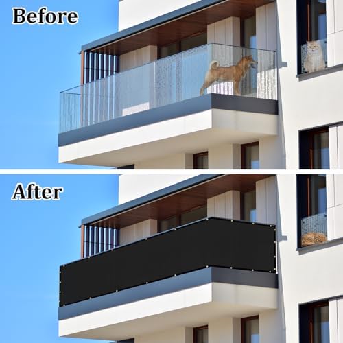 UPGRADE Balcony Privacy Screen Fence Commercial Shade Cover 3' x 16' with Ties Durable and UV Resistant Perfect for Deck Patios-Black, Customizable