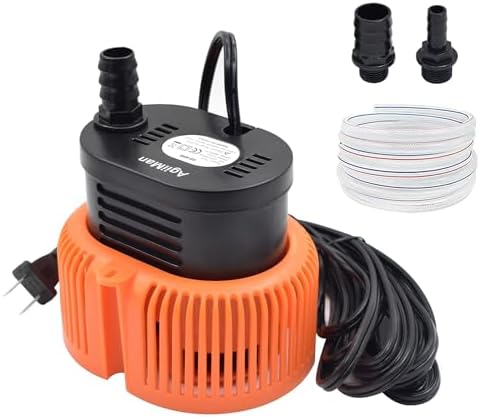 AgiiMan Pool Cover Pump Above Ground - Submersible Swimming Sump Inground Pump, Water Removal with 16' Drainage Hose and 25 Feet Power Cord, 850 GPH, 3 Adapters