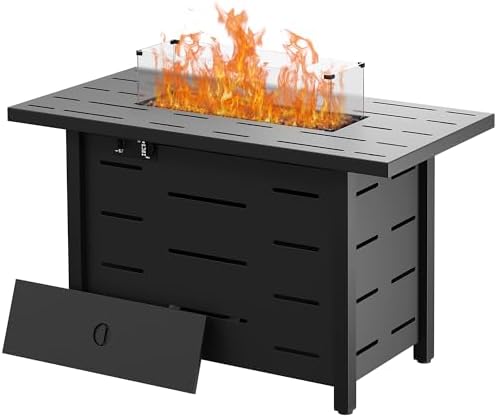 Walsunny 43 inch Outdoor Propane Fire Pit 50,000 BTU Gas Fire Pit Table with Lid, Waterproof Cover, Rectangle Gas Firepit Table for Garden/Patio, CSA Certification