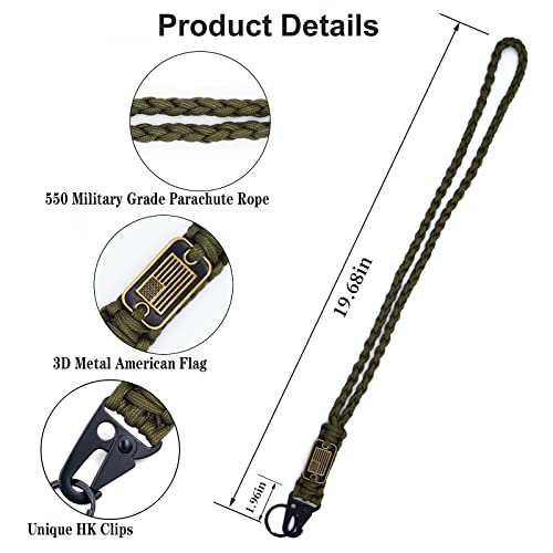 Tragdro 2 Pcs Heavy Duty Braided Paracord Lanyard Keychain with USA Flag, Parachute Rope Necklace Keychains, Braided Strong Lanyard for Outdoor Activities, Camera, Keys, Whistle, Traveling