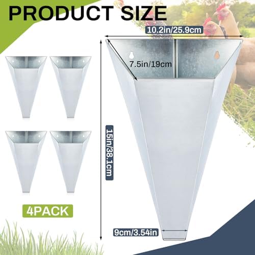 Mumufy 4 Pcs Medium Galvanized Steel Poultry Restraining Cones Flat Back Funnel Cone, up to 10 Pounds, Chicken Killing Cone for Butchering Chicken Birds Turkeys, Easy to Clean