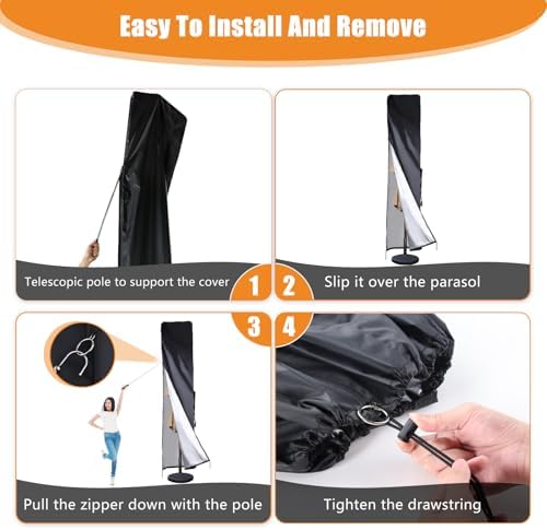 Patio Umbrella Parasol Cover, 420D Waterproof Outdoor, Fits 13-15 ft Double-Sided Large Umbrella, Garden, Top Vent, Zipper, Windproof Anti-UV